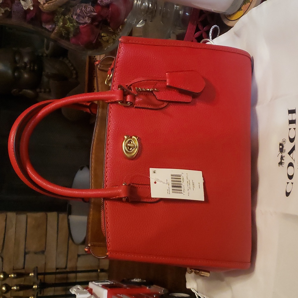 Coach sports red brooke carryall 28 bag with free card case